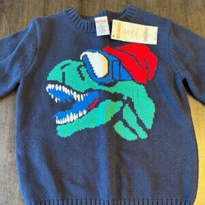New Gymboree T-Rex Skiing Dinosaur Navy Blue Sweater XS (4)